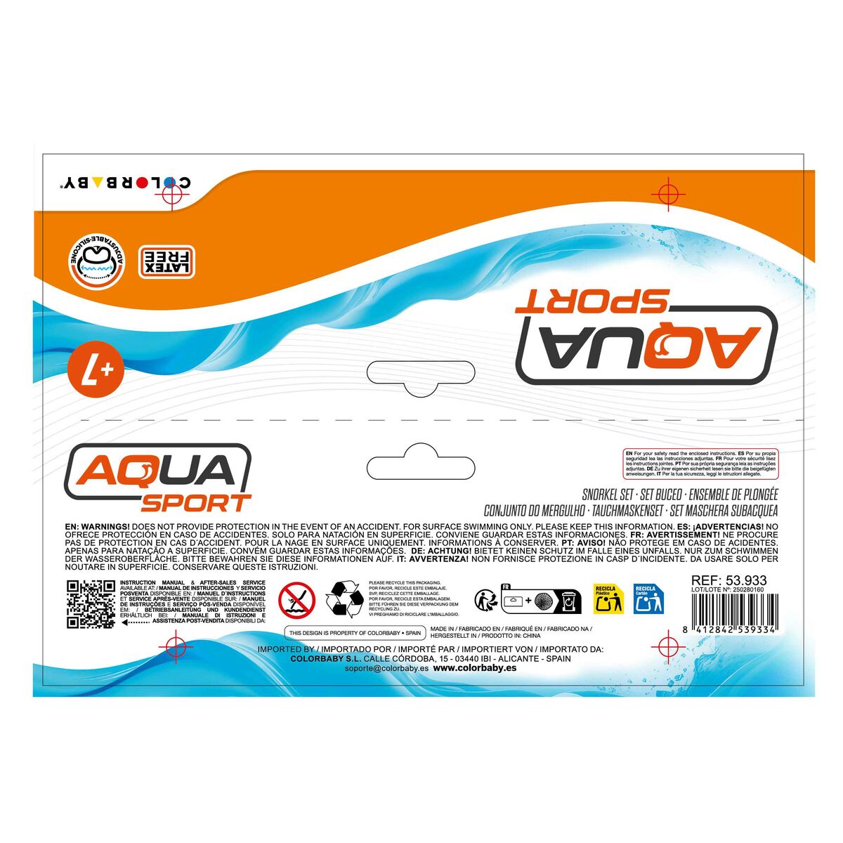 Masque de Plongée avec Tube Colorbaby Aqua Sport Enfant (12 Unités)