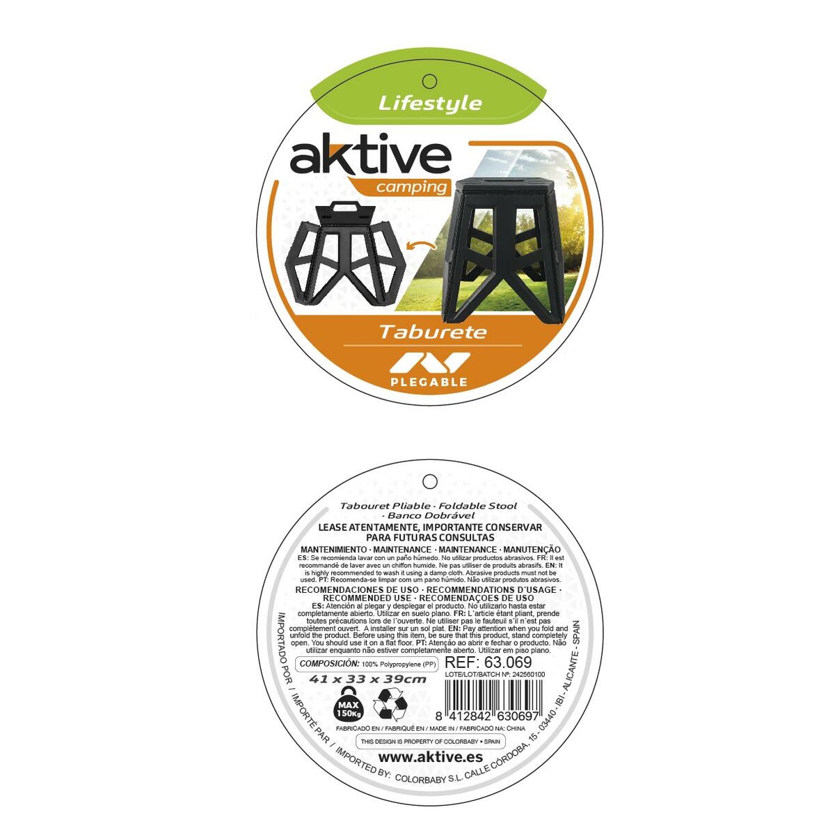 Tabouret Pliant Aktive 41 x 39 x 33 cm (4 Unités)