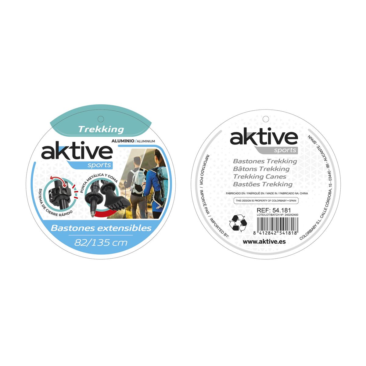 Bâton Trekking Aktive 4,5 x 135 x 3 cm (4 Unités)