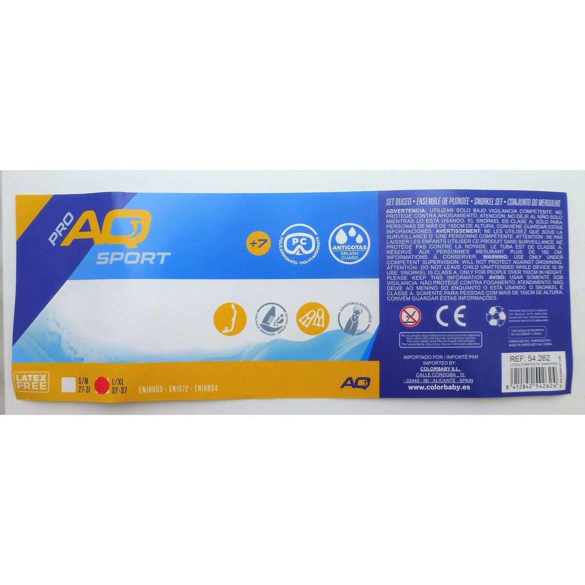 Lunettes de Plongée avec Tube et Palmes AquaSport Bleu Junior (2 Unités)