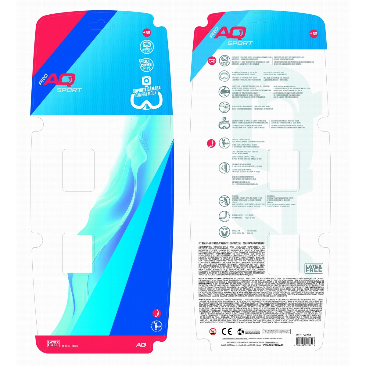 Masque de Plongée avec Tube AquaSport Bleu Adultes (2 Unités)