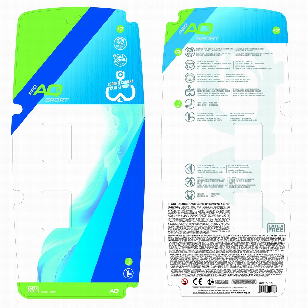 Masque de Plongée avec Tube pour Enfants AquaSport Bleu (2 Unités)