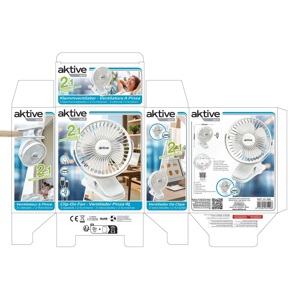 Ventilateur de Bureau Rechargeable Aktive (6 Unités)