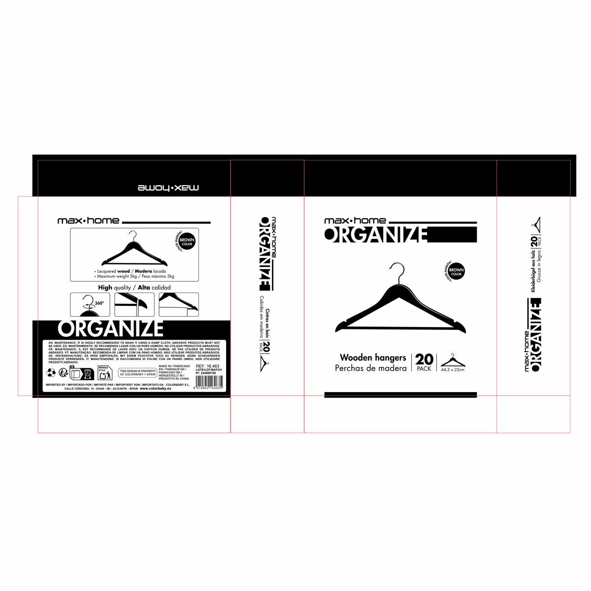 Jeu de porte-manteaux Max Home Marron Bois Acier 44,5 x 23 x 1 cm 20 Pièces (4 Unités)