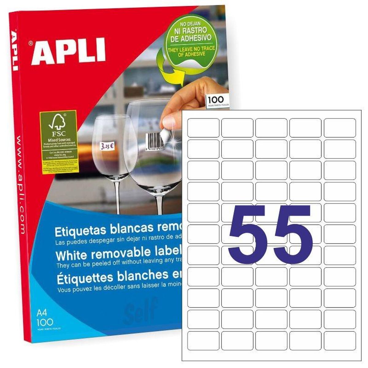 Etiquettes pour Imprimante Apli Blanc 100 Volets 36,8 x 23,8 mm (5 Unités)
