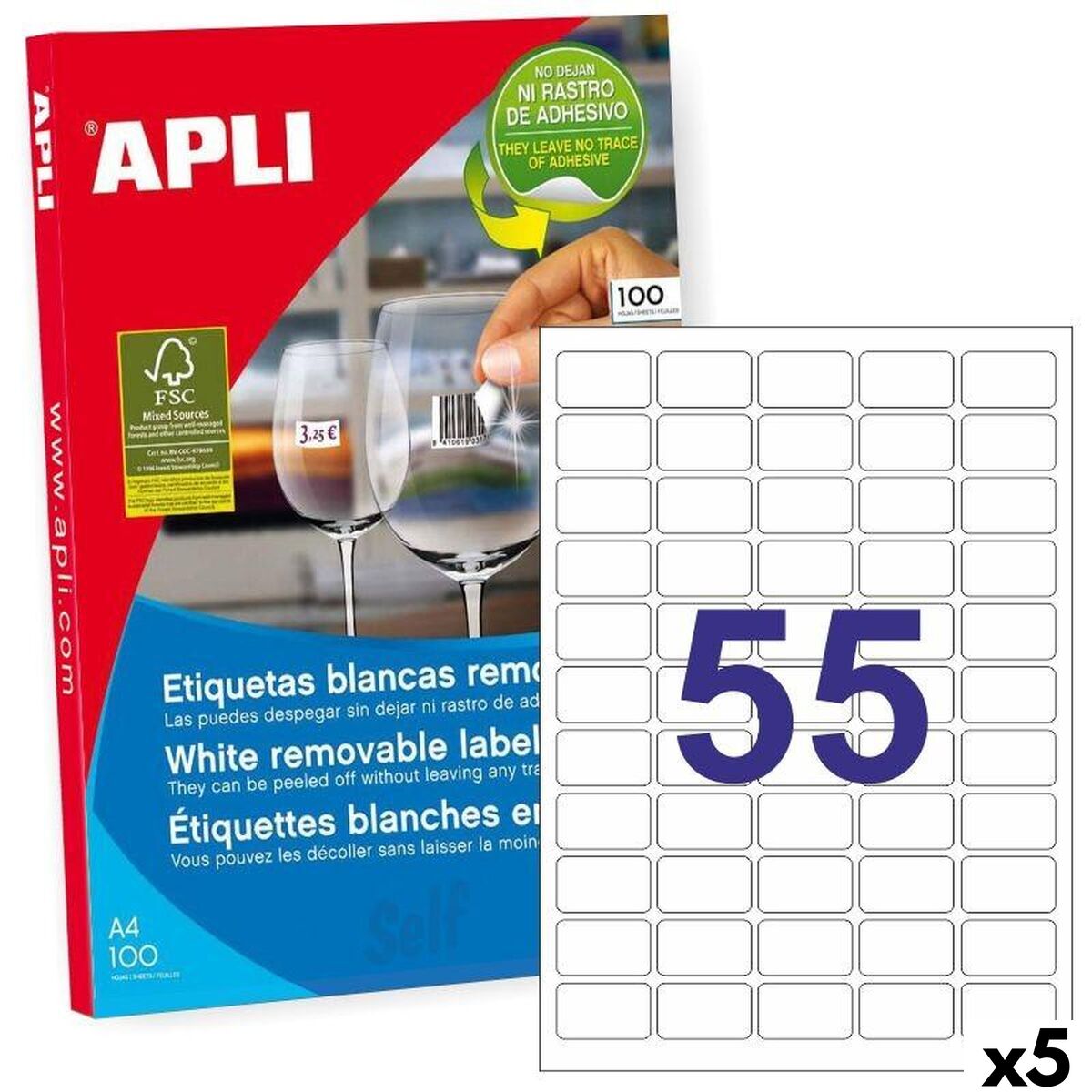 Etiquettes pour Imprimante Apli Blanc 100 Volets 36,8 x 23,8 mm (5 Unités)