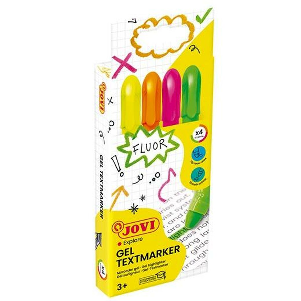 Ensemble de Marqueurs Fluorescents Jovi GEL TEXTMARKER Multicouleur (12 Unités)