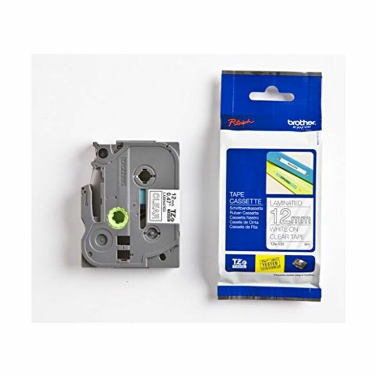 Ruban Laminé pour Etiqueteuses Brother TZE135 Blanc 12 mm x 8 m