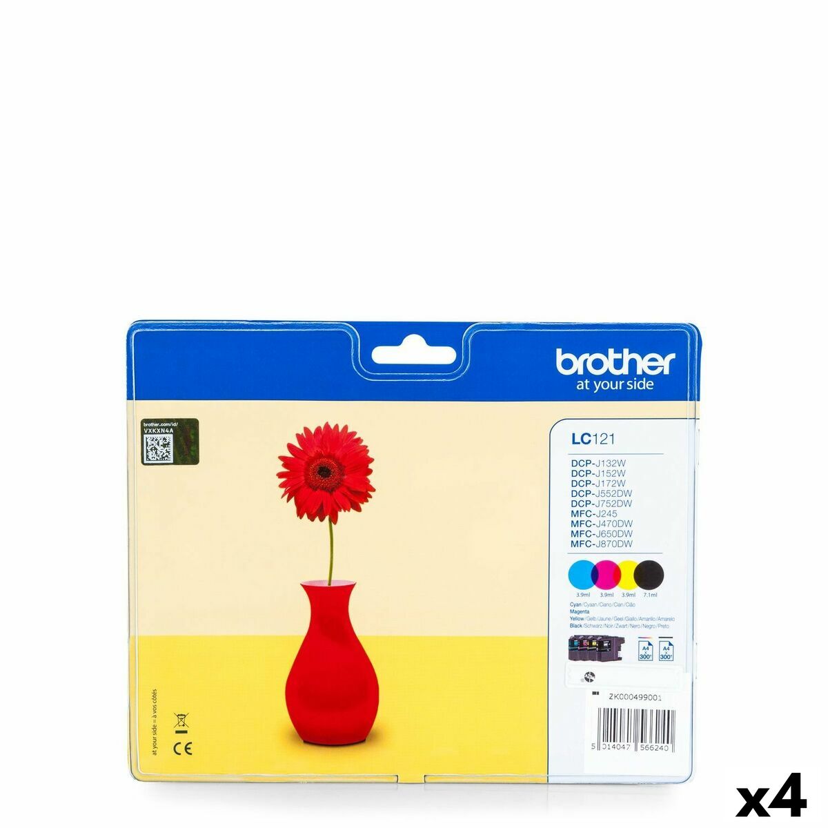 Cartouche d'encre originale Brother LC121 Jaune (4 Unités)