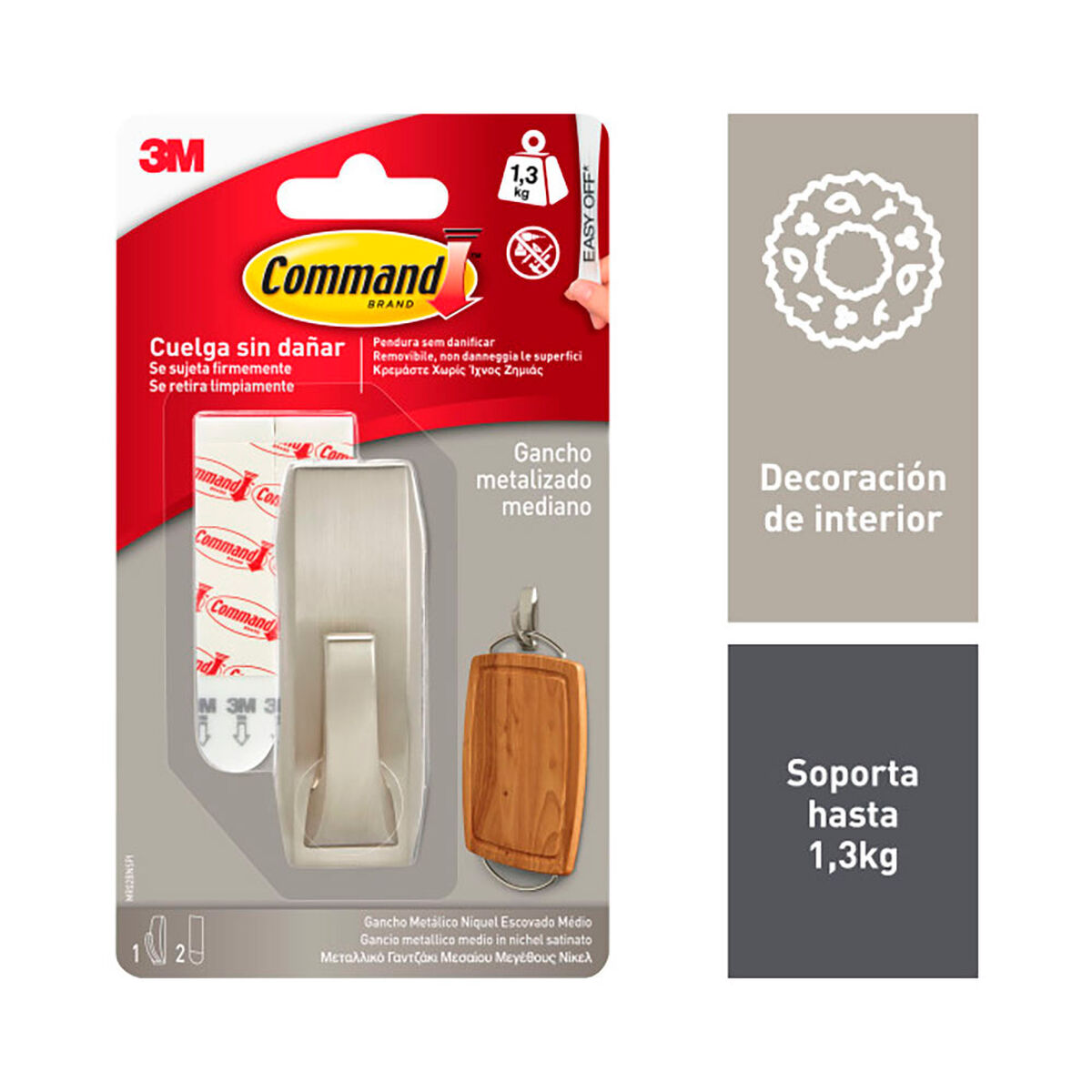 Crochet pour suspendre 3M 1,3 kg 29 X 79 X 29 MM Argenté Métal (1 Unité)