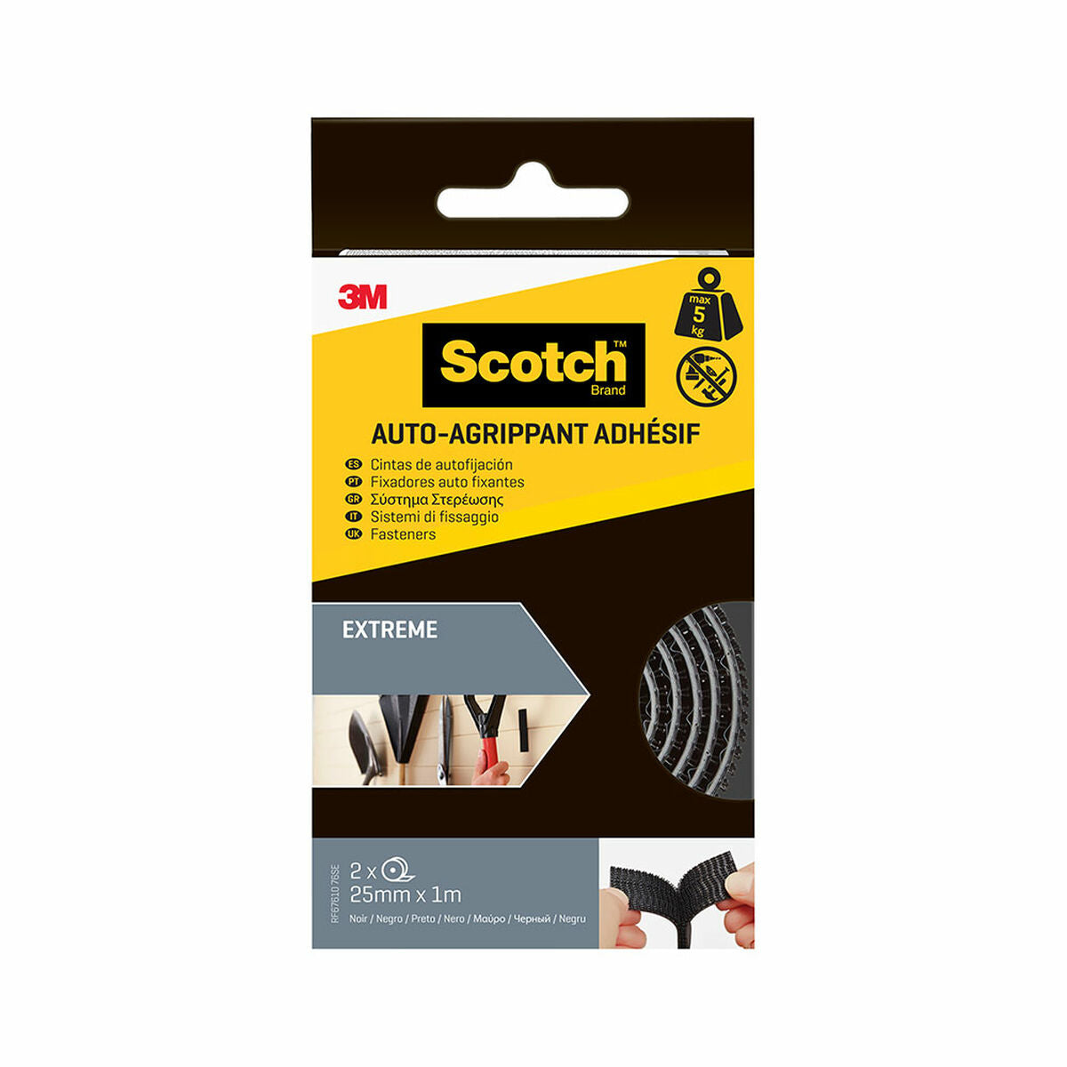 Ruban adhésif Scotch Noir 25 mm x 1 m 1,5 m 5 kg 2 Pièces