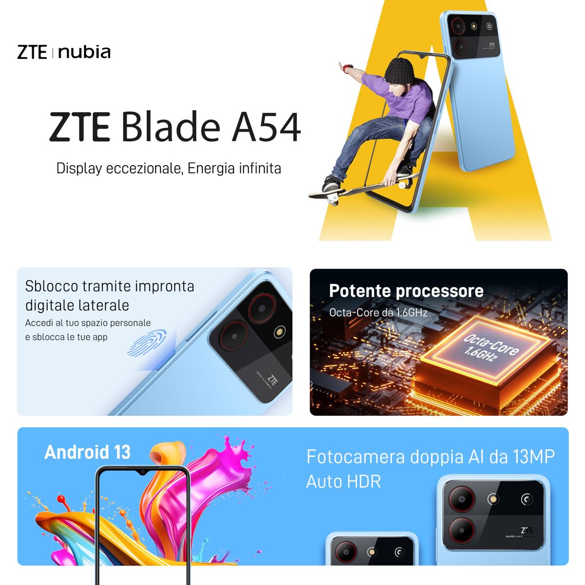 Smartphone ZTE Blade A54 6,6" Octa Core 4 GB RAM 128 GB Bleu