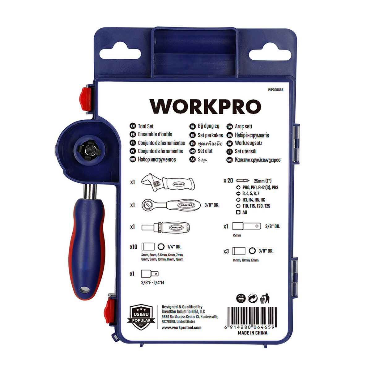 Jeu de clés à douille Workpro 3/8" 38 Pièces