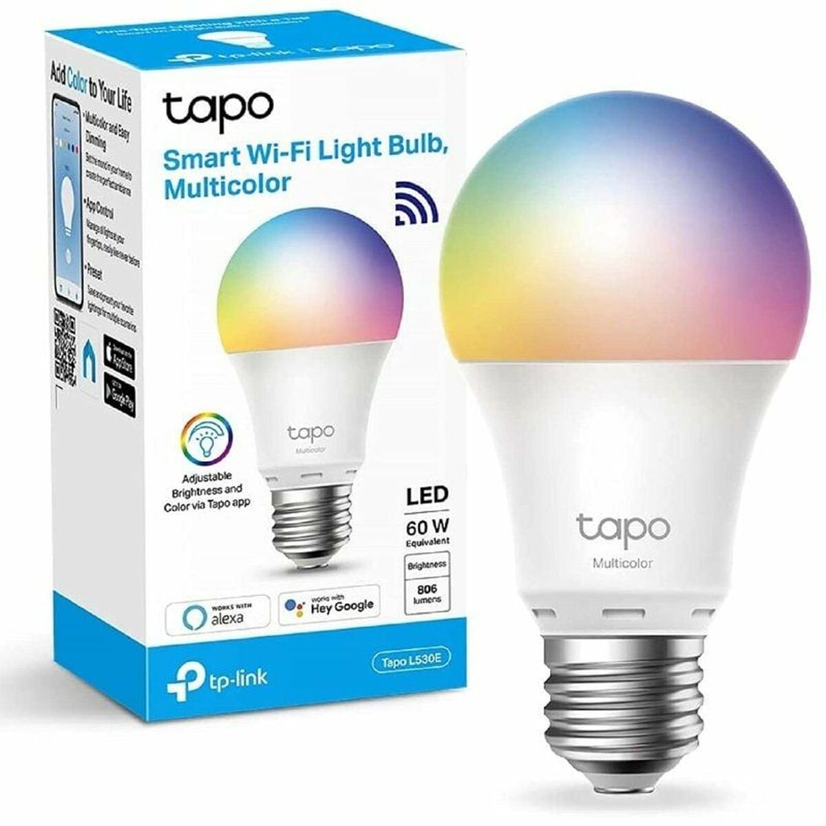 Ampoule à Puce TP-Link Tapo L530E E27 60 W Blanc Multicouleur 2500K - 6500K (2500K)