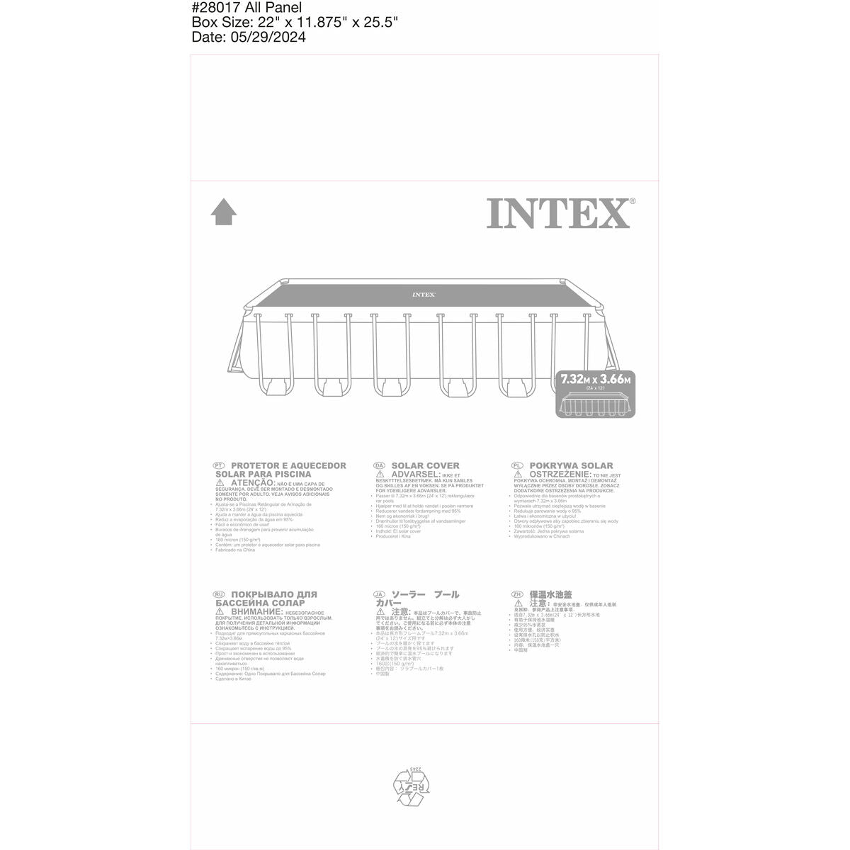 Bâches de piscine Intex 28017 Solaire 732 x 366 cm