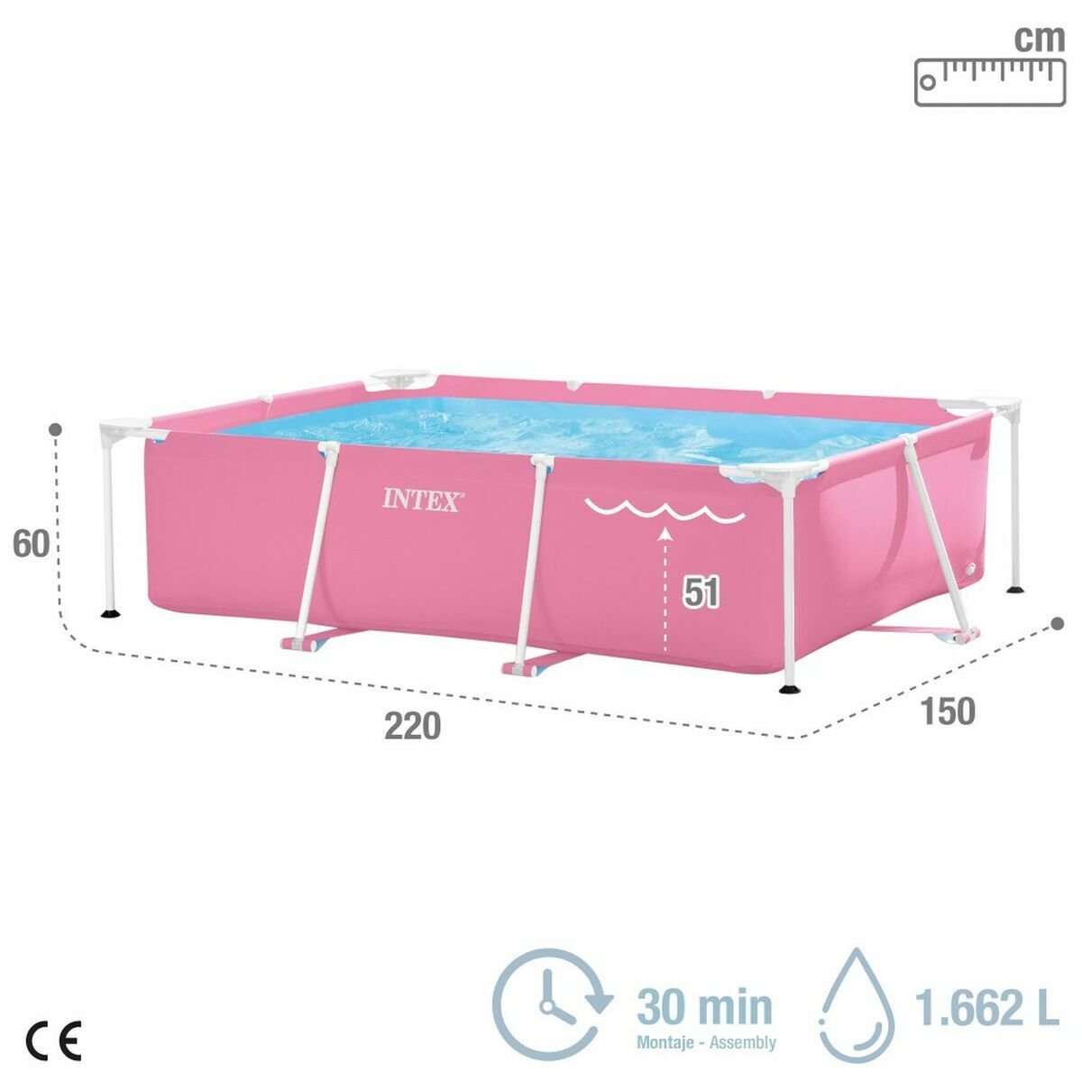 Piscine Démontable Intex 220 x 150 x 60 cm Rose 1662 L
