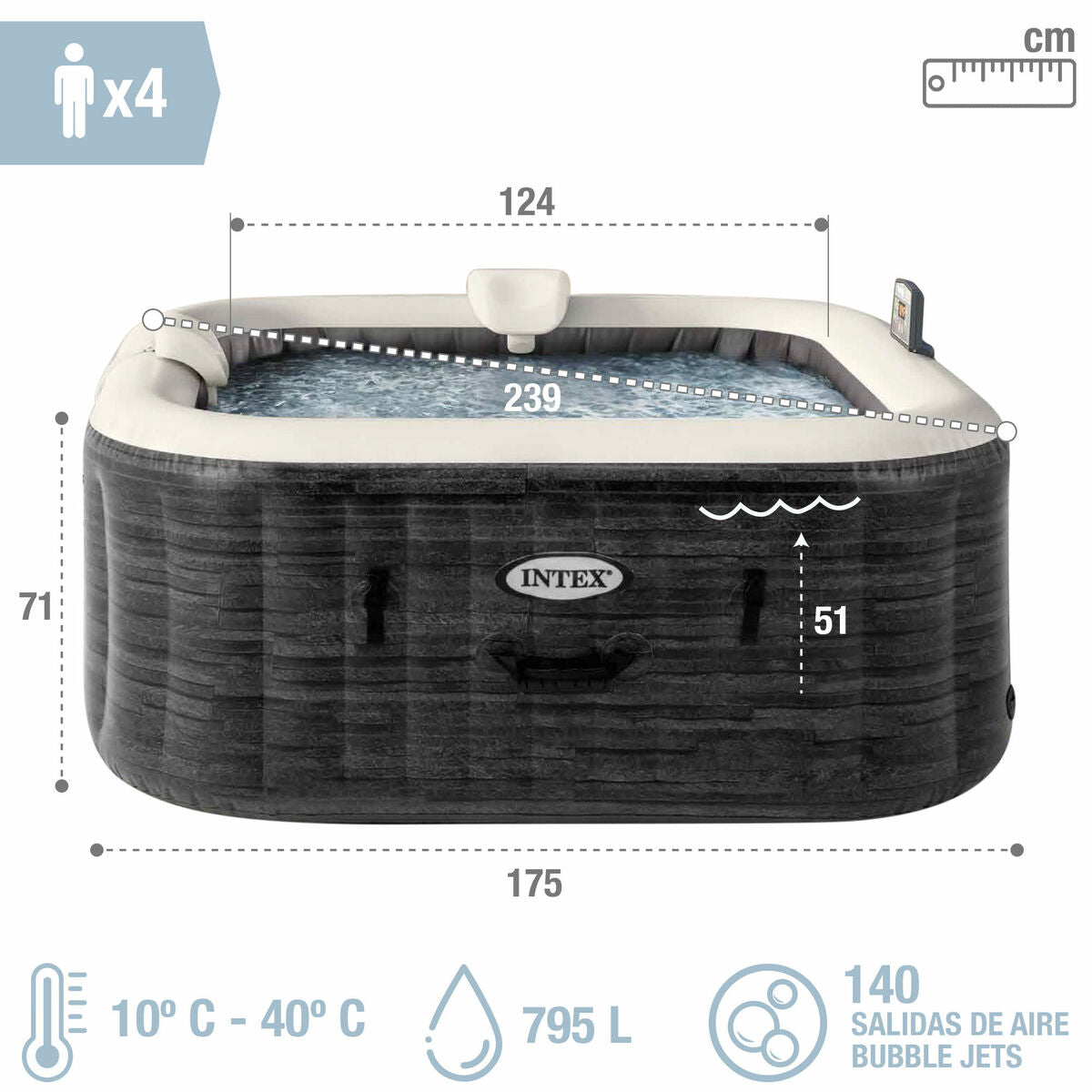 Spa gonflable Intex 4 personnes 795 L