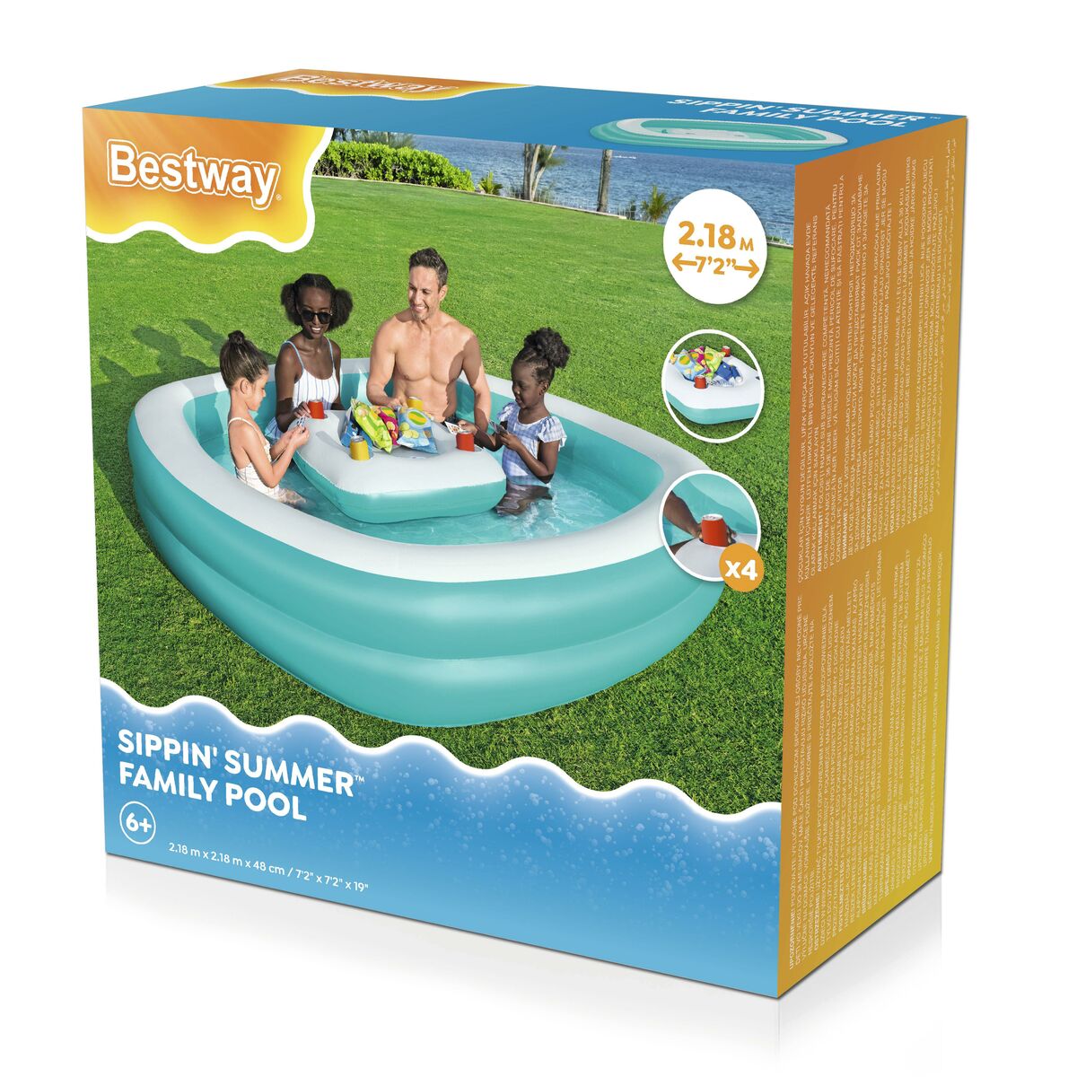 Bestway Piscine Gonflable Enfant 2 Chambres Family Table Flottante 218x218x48 cm +6 Ans