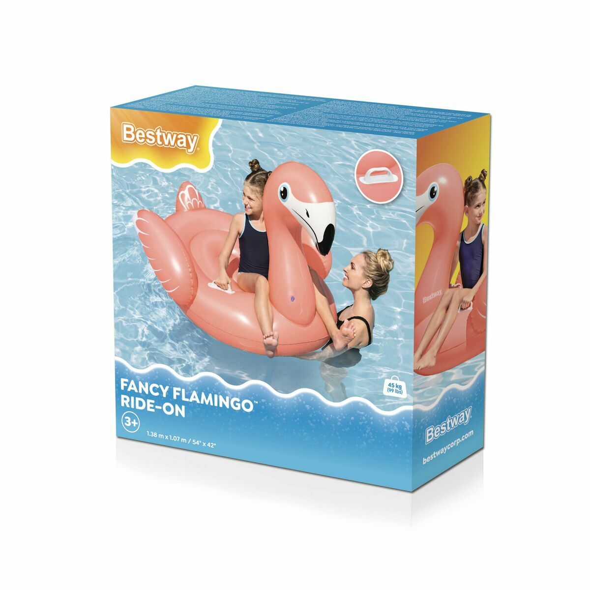 Bestway Flamant Rose Gonflable avec Poignées 138x107 cm +3 Ans Plage Piscine 41525