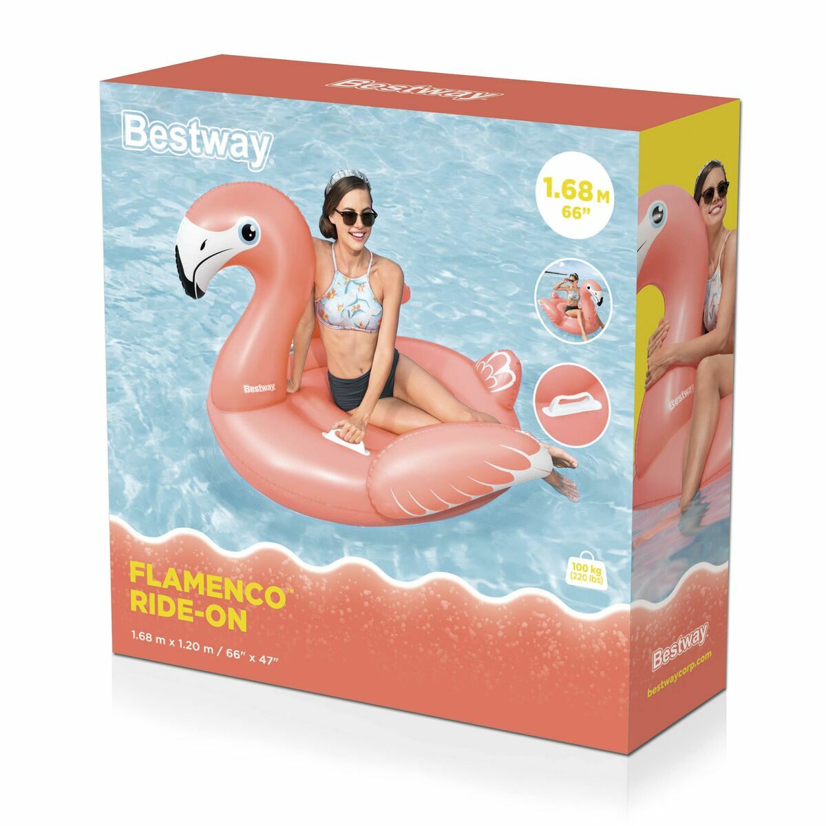 Bestway Flotteur Flamant Rose avec Poignées 168x120 cm +3 Ans Plage Piscine 41526