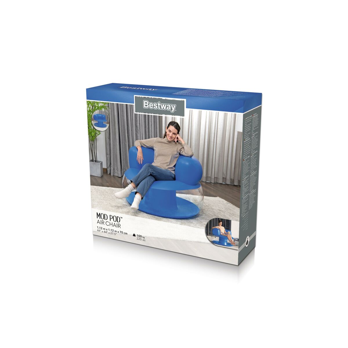 Bestway Fauteuil Gonflable Individuel Coloris Assortis 112x112x70 cm Intérieur 75138