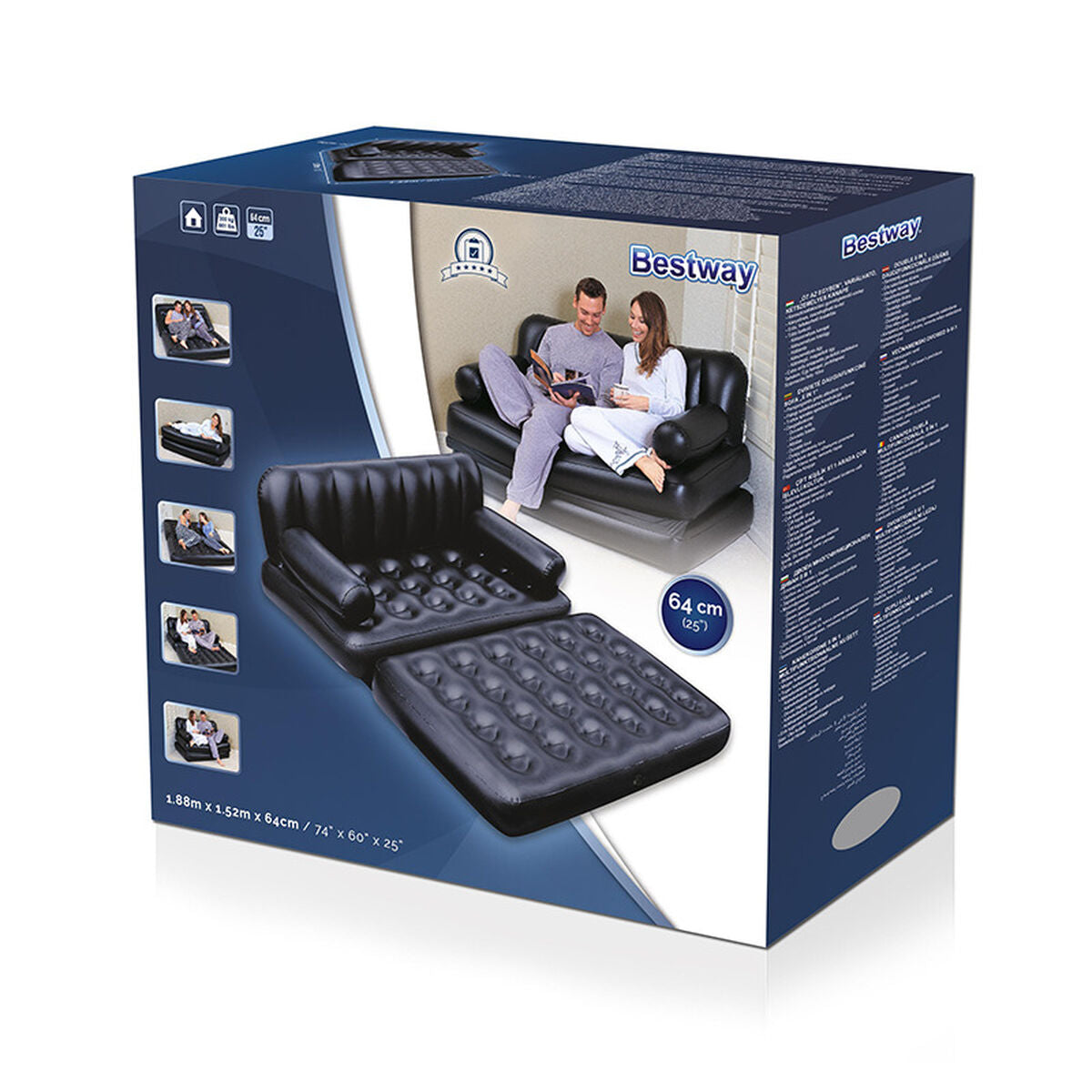 Bestway Fauteuil Gonflable 5 Positions Noir 188x152x64 cm Intérieur 75054