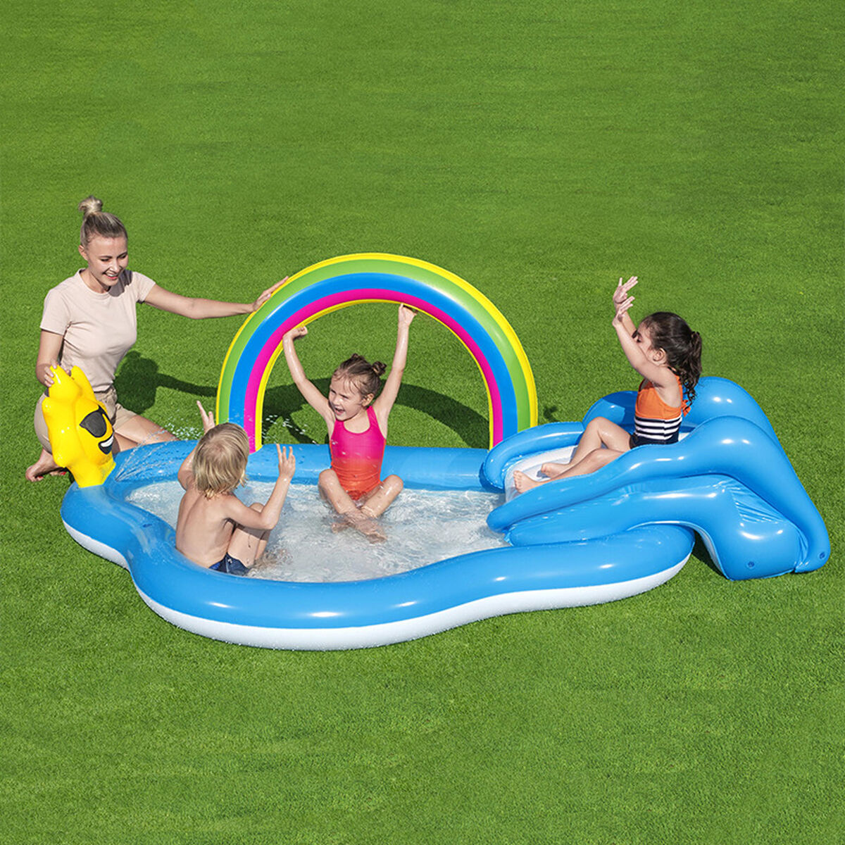 Bestway Piscine Gonflable Parc de Jeux Arc-en-ciel 257x145x91 cm +2 Ans Jardin 53092