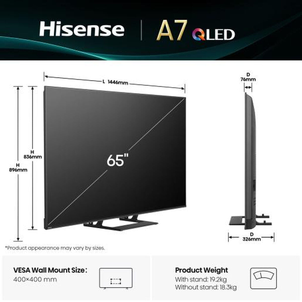TV intelligente Hisense 65A7Q 65" 4K Ultra HD LED HDR D-LED