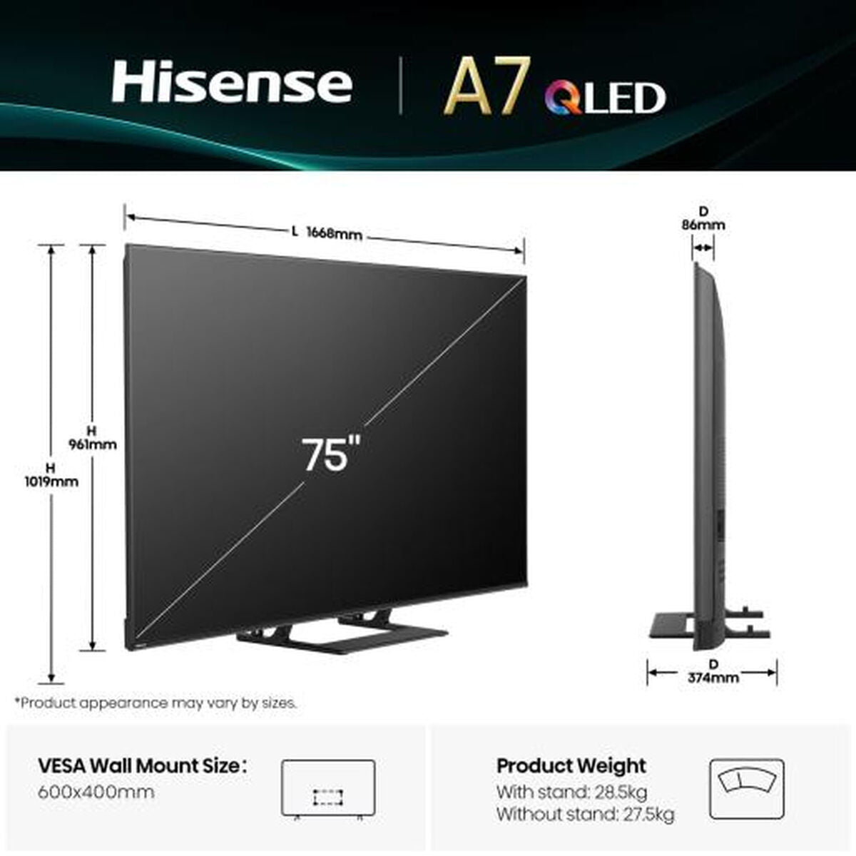 TV intelligente Hisense 75A7Q 75" 4K Ultra HD LED HDR D-LED QLED