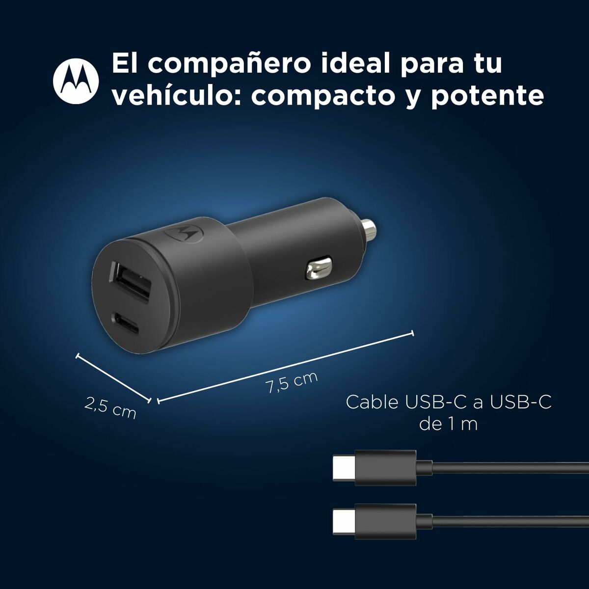 Chargeur de Voiture USB Universel + Câble USB-C Motorola SJV102-EU 1,5 m
