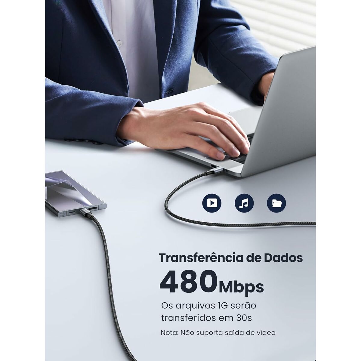 Câble USB vers Lightning Ugreen 70427 Noir Argenté 1 m