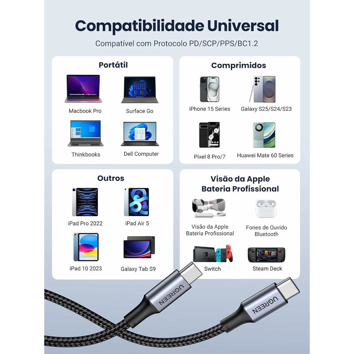 Câble USB vers Lightning Ugreen 70427 Noir Argenté 1 m