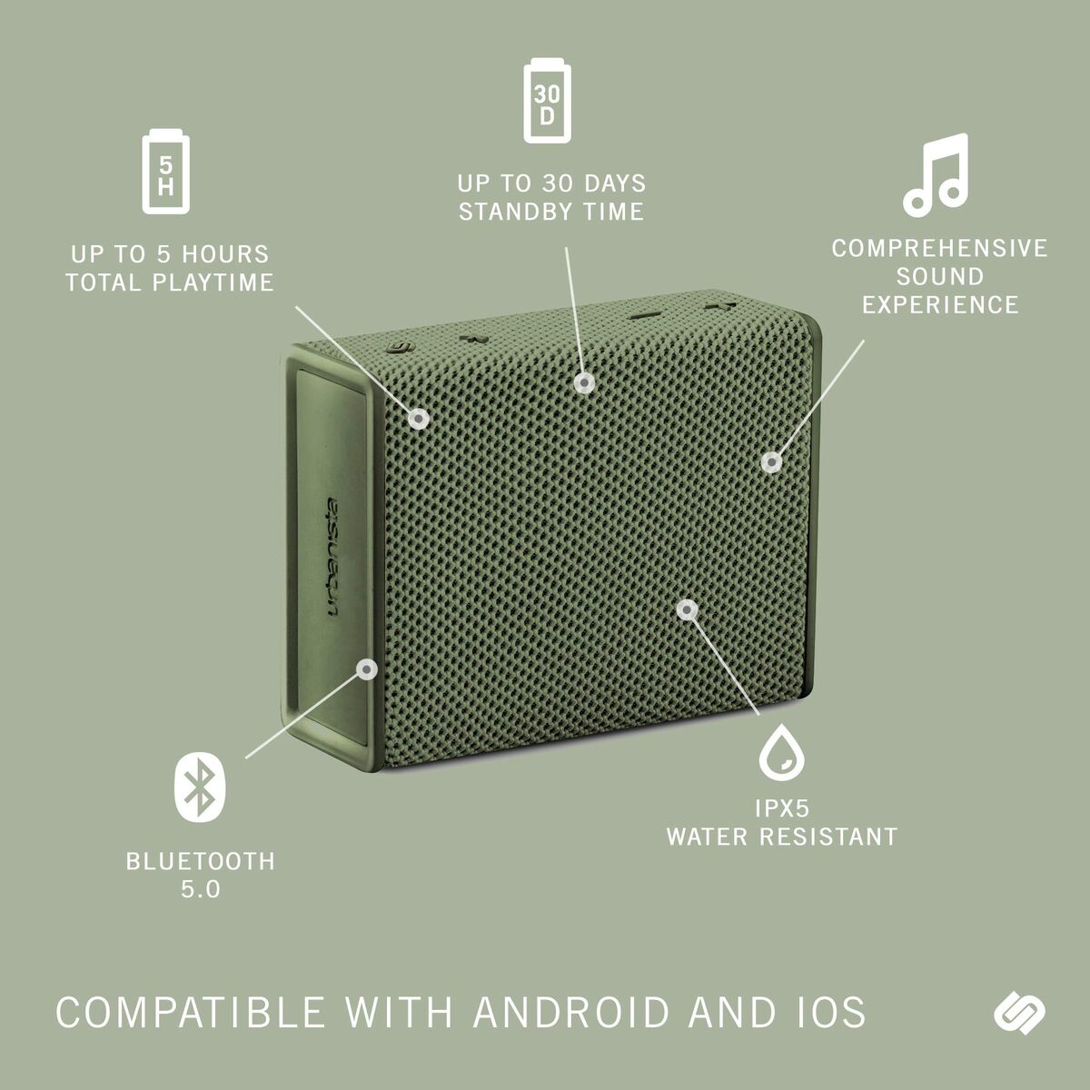 Haut-parleurs bluetooth portables Urbanista Sydney Olive 3 W 4 W