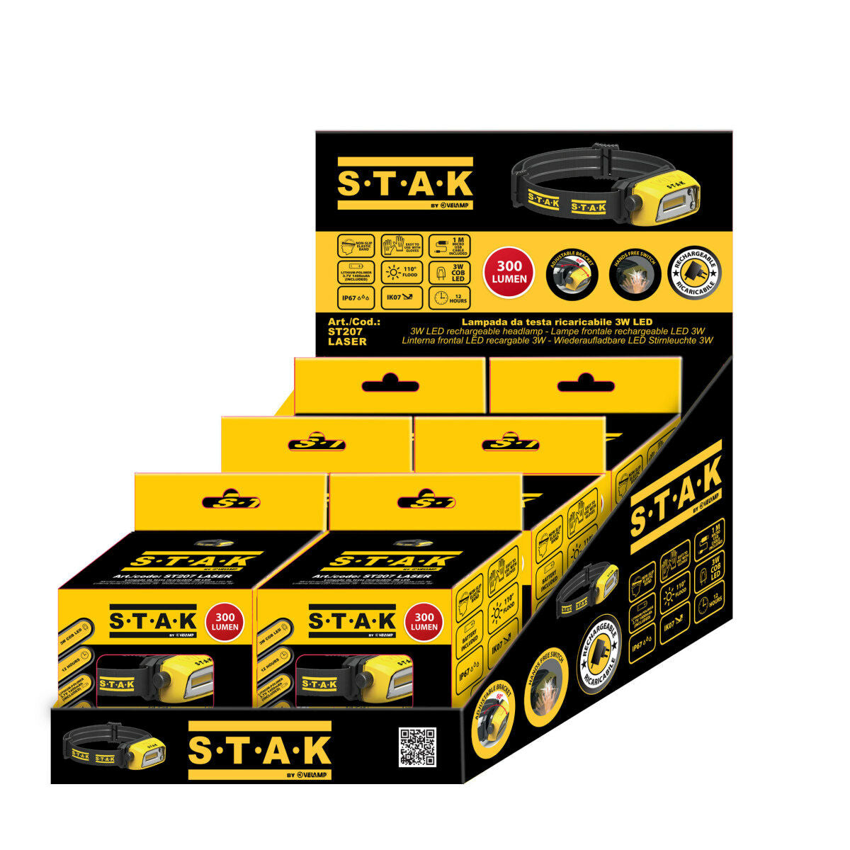 Lampe Frontale LED Rechargeable et Réglable Stak 3 W 300 Lm