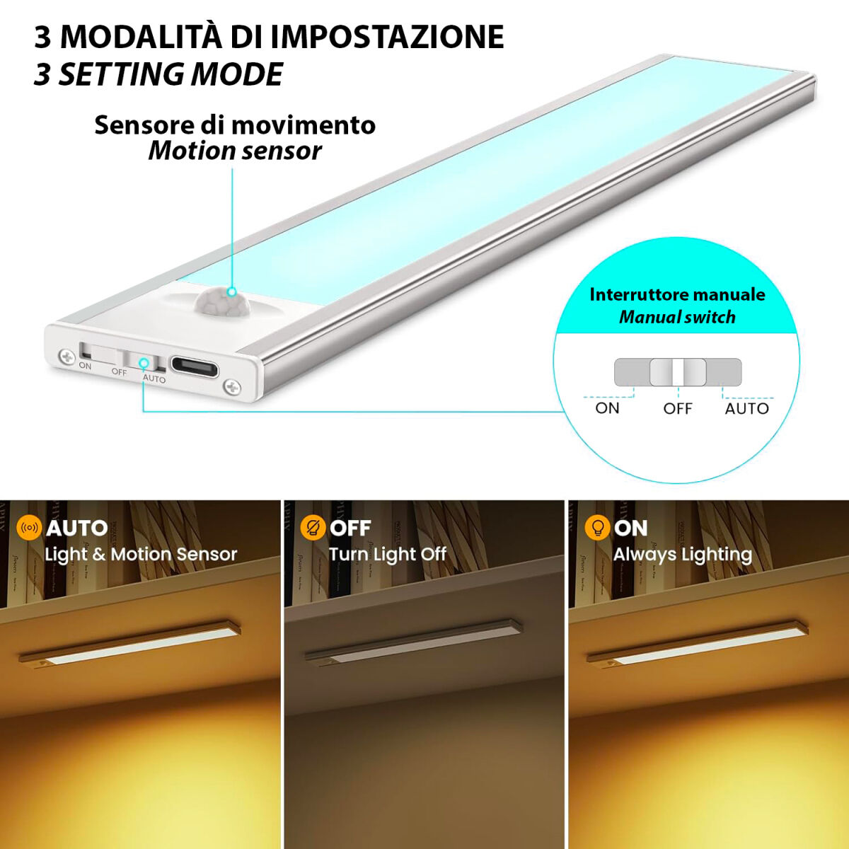 Bande LED Velamp LACTEA Aluminium Plastique 2 W 40 cm Blanc Rechargeable (3000K) (4000 K) (6500 K)