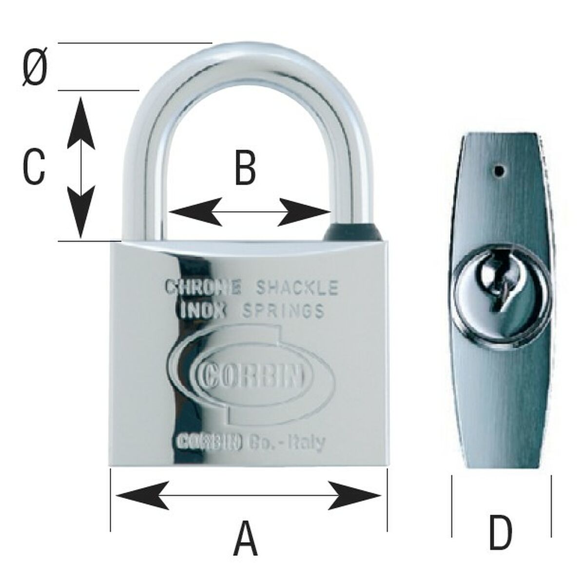 Verrouillage des clés CORBIN Euromarine 4 mm 25 mm Arc Acier inoxydable Laiton