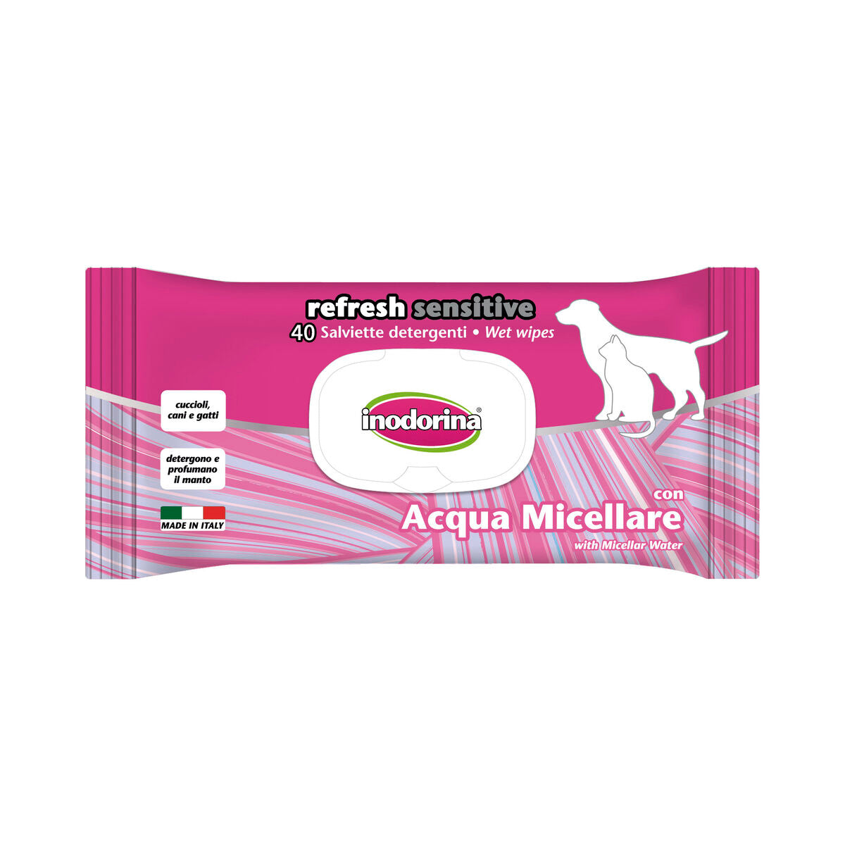 Lingettes humides pour animaux domestiques Inodorina REFRESH SENSITIVE Eau micellaire