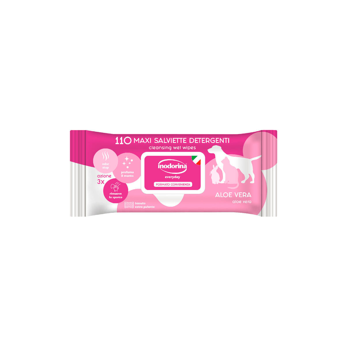 Lingettes humides pour animaux domestiques Inodorina Aloe Vera Aloe Vera 110 Unités