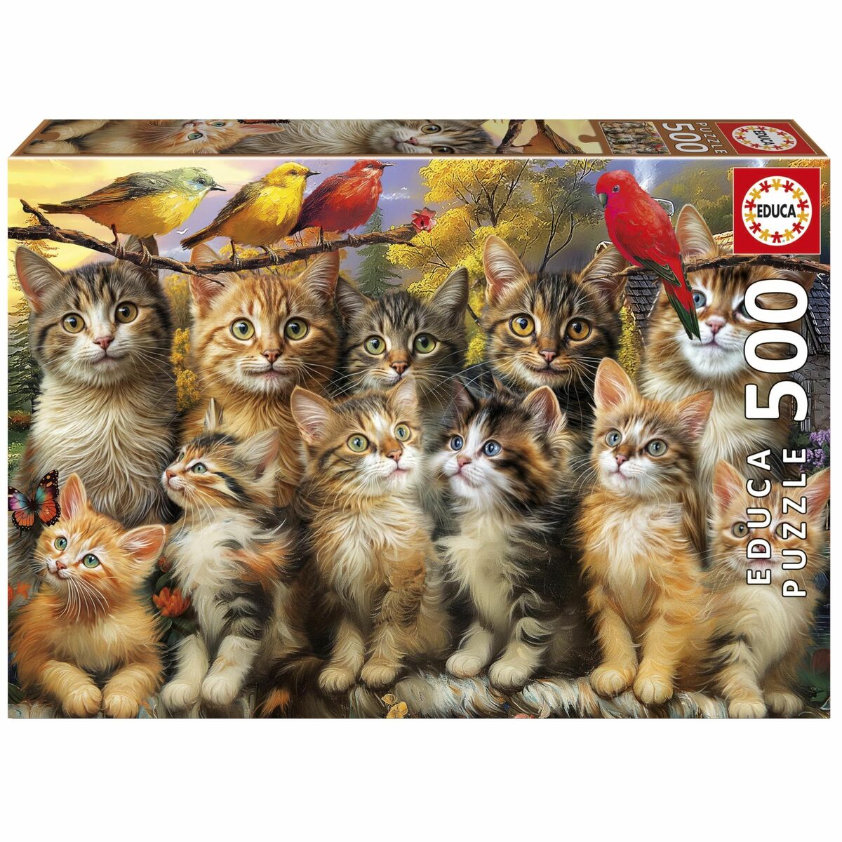 Puzzle Educa Gatitos y Pájaros 500 Pièces