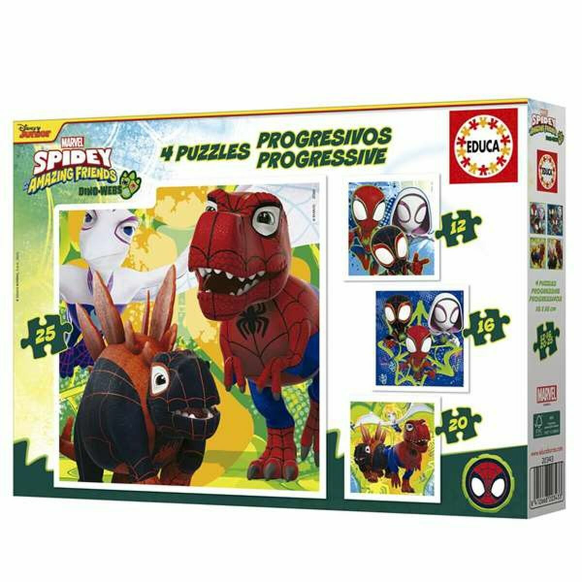 Set de 4 Puzzles Educa Dino Spidey (4 Unités)
