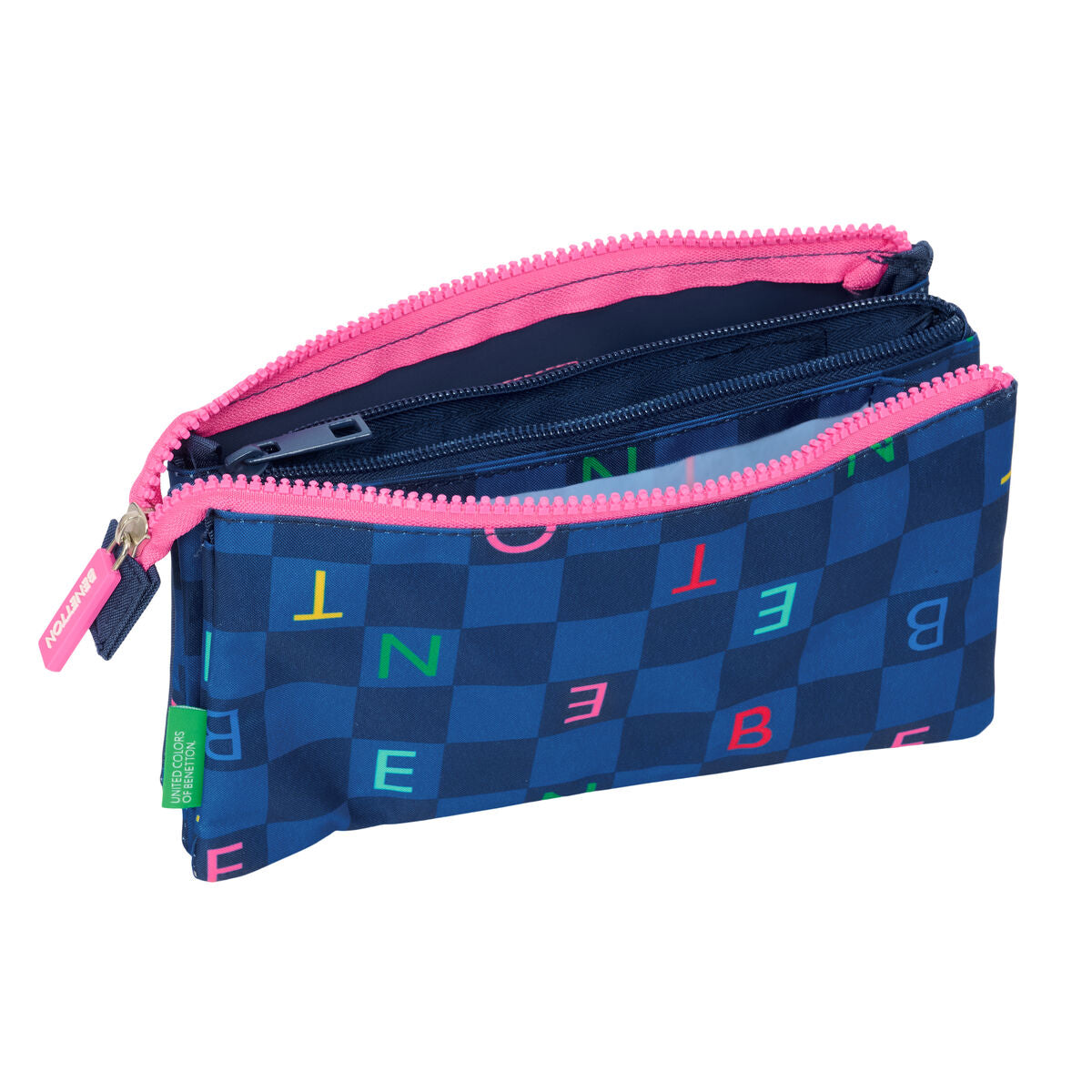 Trousse Fourre-Tout Triple Benetton Damero Blue marine 22 x 12 x 3 cm