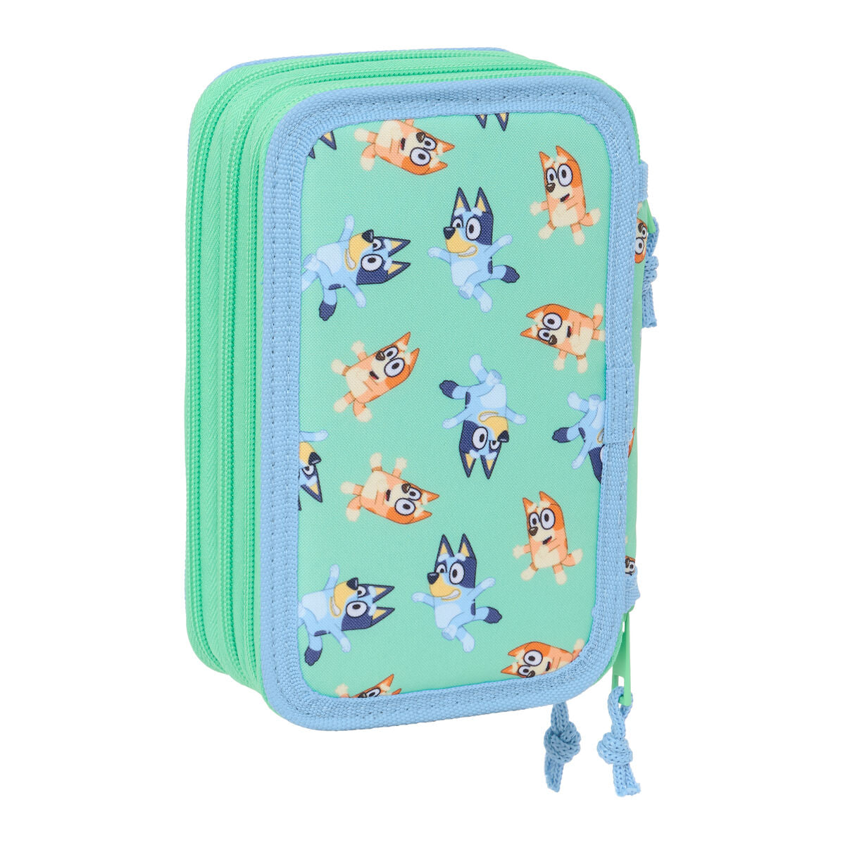 Trousse Fourre-Tout Triple Bluey Sisters Vert Eau 12,5 x 19,5 x 5,5 cm 37 Pièces
