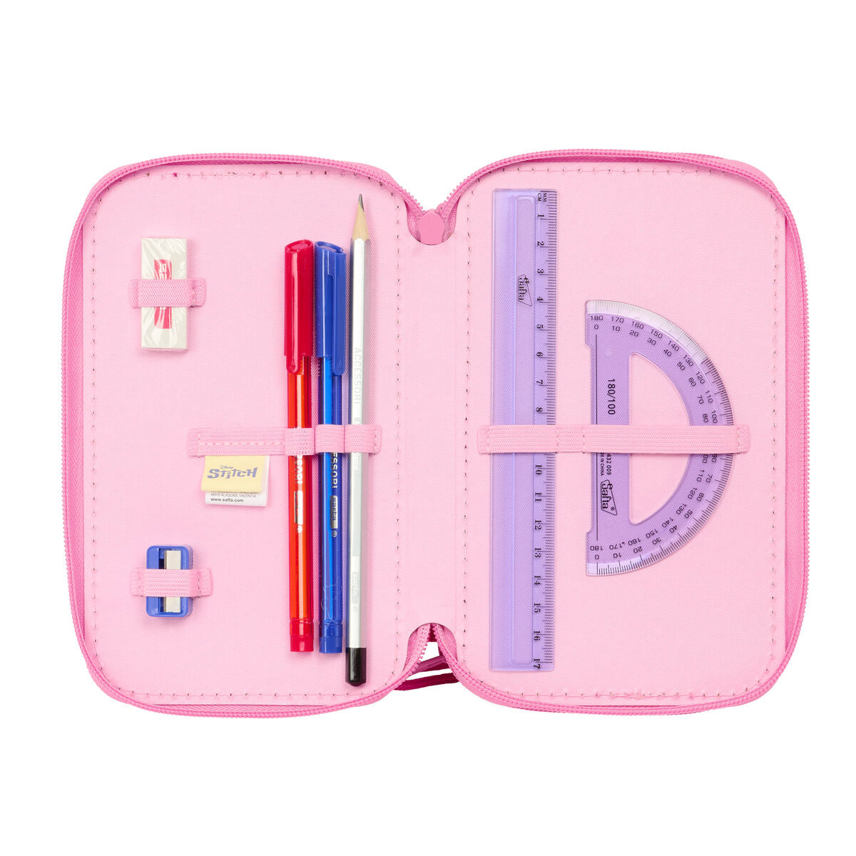 Pochette à crayons triple Lilo & Stitch Chill Rose Menthe 12,5 x 19,5 x 5,5 cm 37 Pièces