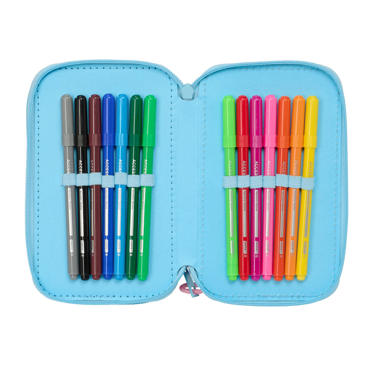 Pochette à crayons triple Lilo & Stitch Happy Bleu ciel 12,5 x 19,5 x 5,5 cm 37 Pièces