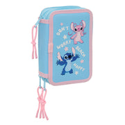Pochette à crayons triple Lilo & Stitch Happy Bleu ciel 12,5 x 19,5 x 5,5 cm 37 Pièces