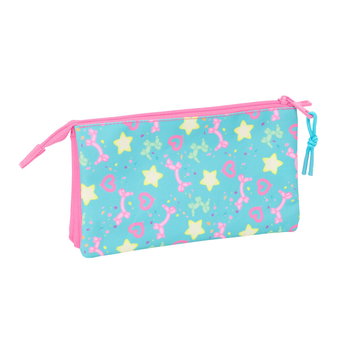 Trousse Fourre-Tout Triple Gabby's Dollhouse Confetti Rose Turquoise 22 x 12 x 3 cm