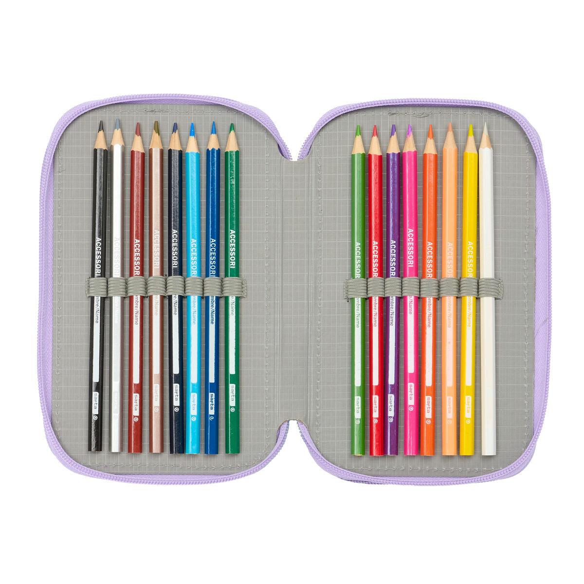 Pochette à crayons triple Frozen Spirit Lila 12,5 x 19,5 x 5,5 cm 37 Pièces