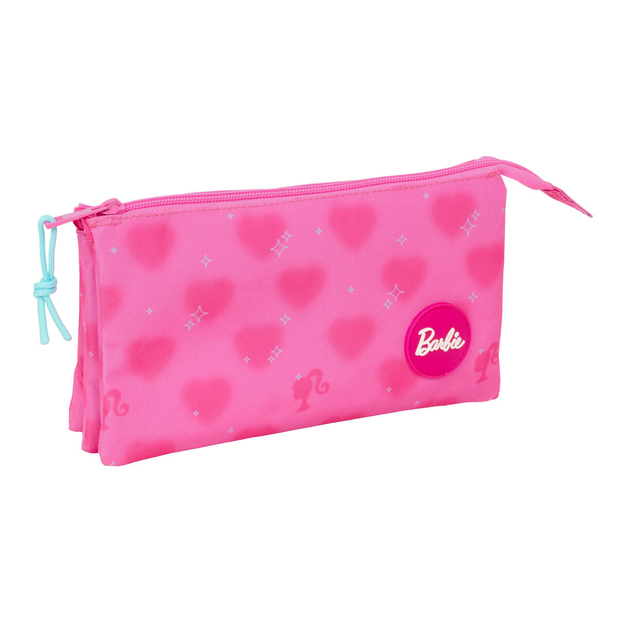 Trousse Fourre-Tout Triple Barbie Corazones Rose 22 x 12 x 3 cm