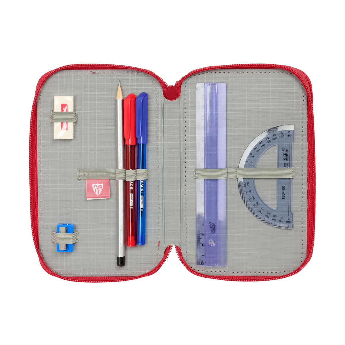 Pochette à crayons triple Sevilla Fútbol Club Rouge 12,5 x 19,5 x 5,5 cm 37 Pièces