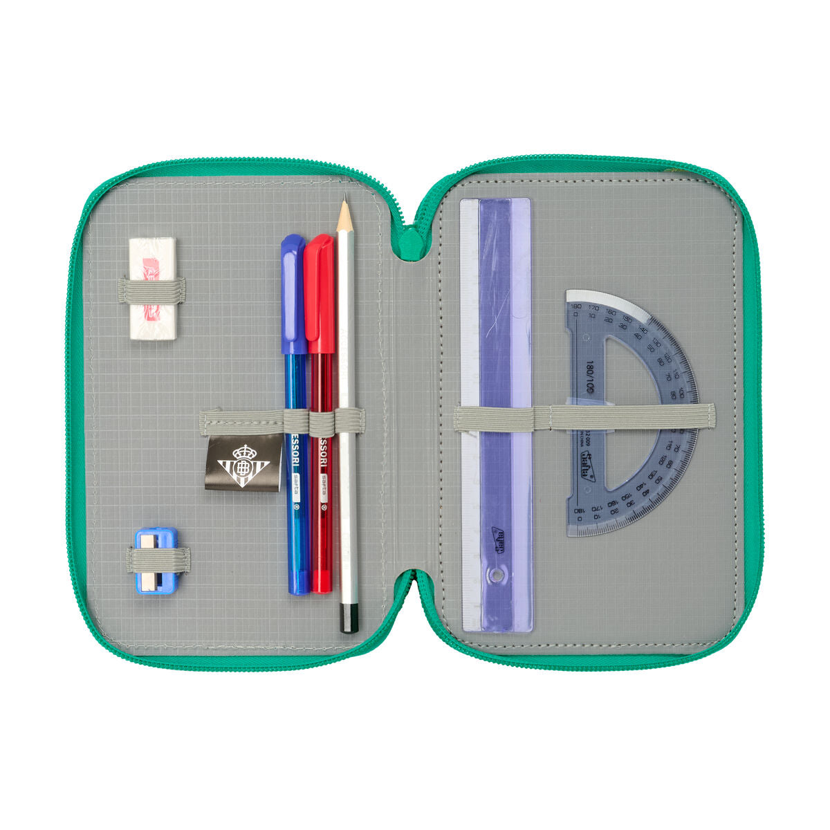 Pochette à crayons triple Real Betis Balompié Aigue marine 12,5 x 19,5 x 5,5 cm 37 Pièces
